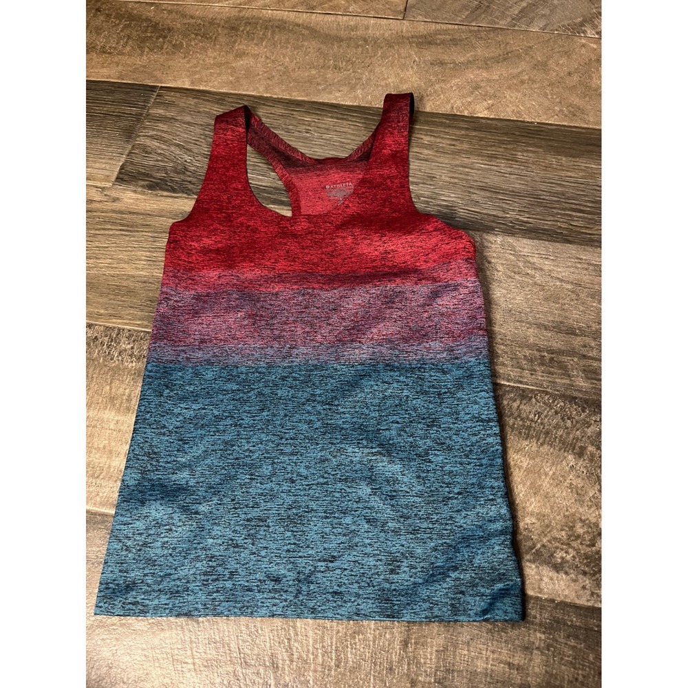 Athleta Momentum Tank Top Red Blue Ombre Space Dye Racerback Small 554434